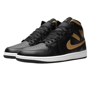 Air Jordan 1 Mid Sneakers Black/White/Metallic Gold 🔥FIRM PRICE 🔥